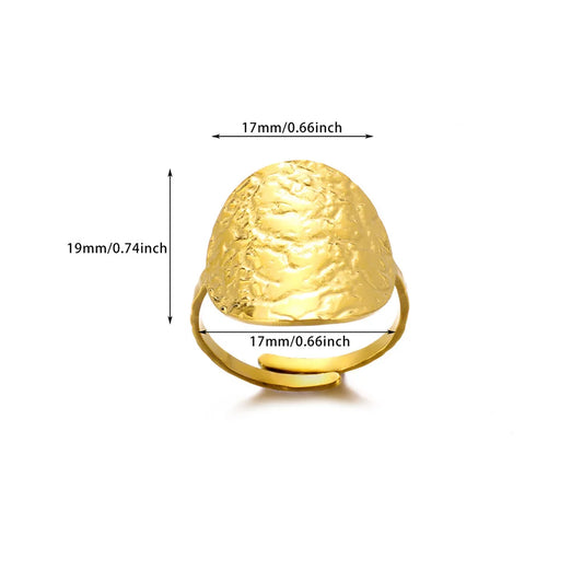 Luckacco Gold Color Stainless Steel Coin Ring Broad Surface Elliptical Geometry Rings Fashion Elegant Jewelry Accessories For Women Gift