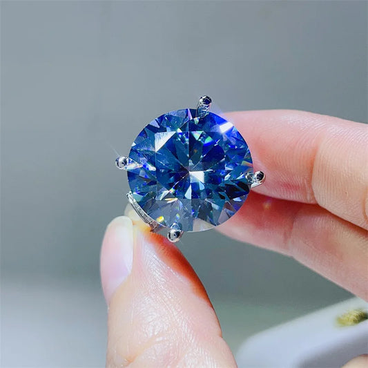 Luckacco Solitaire Huge 20Ct Blue Moissanite Diamond Ring 925 Sterling Silver Party Wedding Band Rings for Women Men Engagement Jewelry
