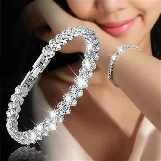 Luckacco Water Drill Heart Encrusted Roman Bracelet Minority Design Sense Ins Simple Crystal Zircon Wedding Bracelet