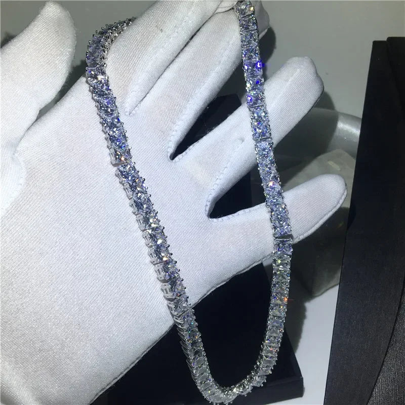 luckacco 14k white gold trendy chocker necklace princess cut lab diamond party wedding necklace for women men charm jewelry