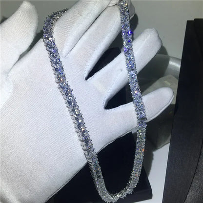 Luckacco 14K White Gold Trendy Chocker Necklace Princess Cut Lab Diamond Party Wedding Necklace for Women Men Charm Jewelry