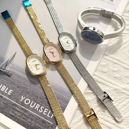 Luckacco New Brand Quartz Watch for Women Luxury Gift Oval Dial Rhinestone Watch Adjustable Stainless Steel Strap Wristwatches