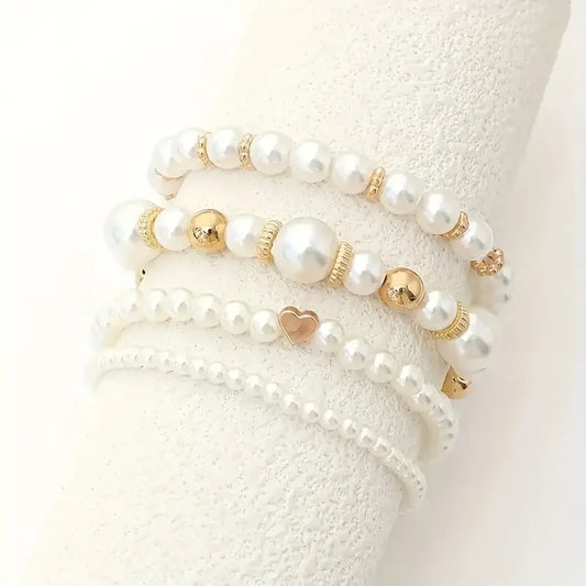 Luckacco New 4 Pcs/Set imitation Pearl Beaded Bracelets Set for Women Fashion Gold Color Heart Big Pearl Bracelet Trendy Jewelry Gifts
