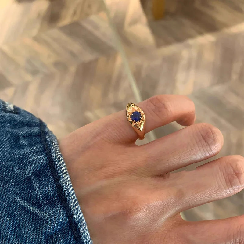 luckacco foxanry gold color blue zircon star tail rings for women couples exquisite trendy elegant temperament engagement jewelry gifts