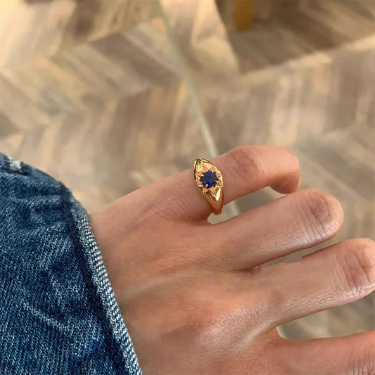 Luckacco Foxanry Gold Color Blue Zircon Star Tail Rings For Women Couples Exquisite Trendy Elegant Temperament Engagement Jewelry Gifts