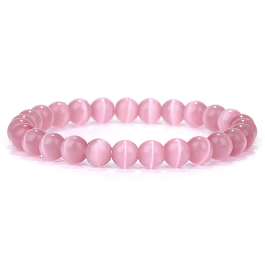 Luckacco Fashion Natural Stone Pink Angelite Beads Bracelet 8mm Sunstone Beaded Energy Yoga Bracelet Jewelry for Women Handmade Gifts