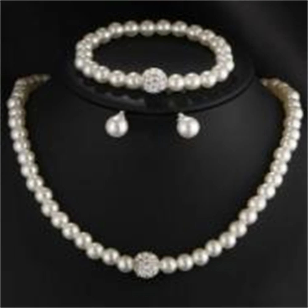 luckacco pearl jewelry set women's necklace earrings bracelet three-piece set for mother gift beautiful wedding photo accessories
