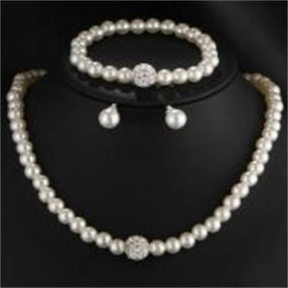 Luckacco Pearl jewelry set Women's necklace earrings bracelet three-piece set for mother gift beautiful wedding photo accessories