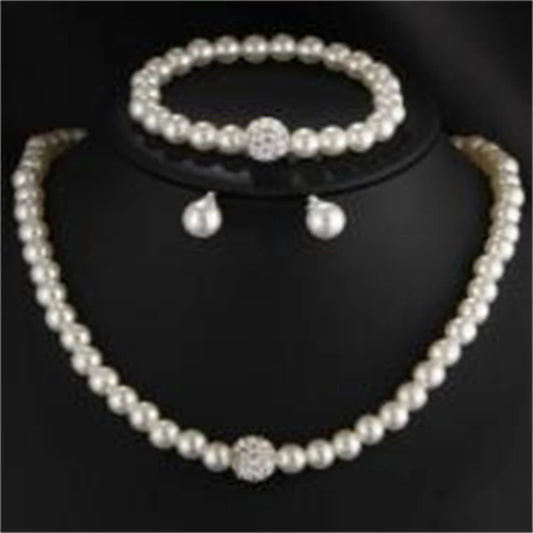 Luckacco Pearl jewelry set Women's necklace earrings bracelet three-piece set for mother gift beautiful wedding photo accessories