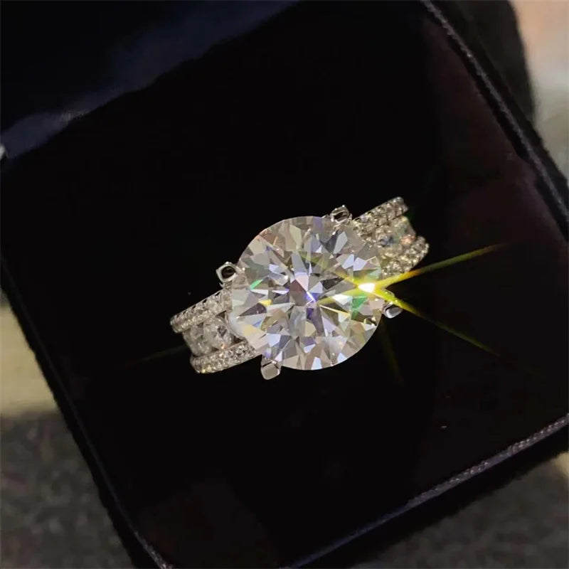 luckacco claw set real 5ct d color moissanite diamond ring 925 sterling silver party wedding band rings for women engagement jewelry