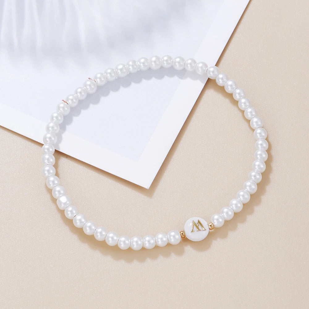 luckacco new fashion 26 letter bracelet women temperament handmade simulated pearl bead bracelet for women jewelry gift
