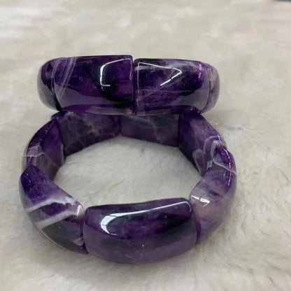 Luckacco Natural Amethyst Stone Beads Bracelet Natural Energy Stone Bangle Gemstone Jewelry for Woman Birthstone for Aquarius for Gift