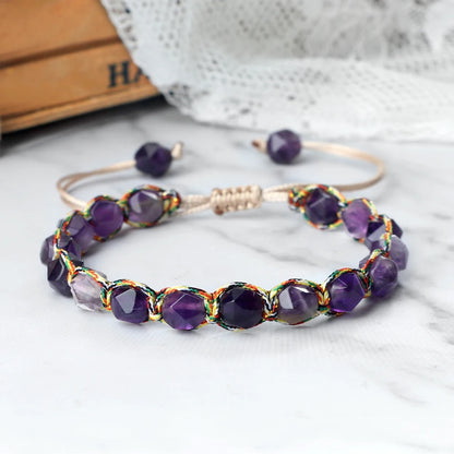 Luckacco Irregular Cut Surface Beads Bracelet Trendy Adjustable Natural Tiger Eye Amethyst Pink Quartz Beaded Bracelets for Women Jewelry