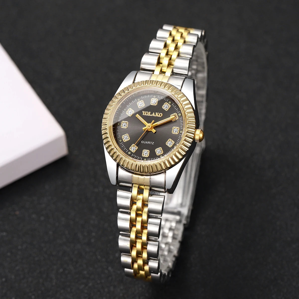 luckacco luxury rhinestone women watches stainless steel band quartz wristwatch clock gift reloj mujer（without box）
