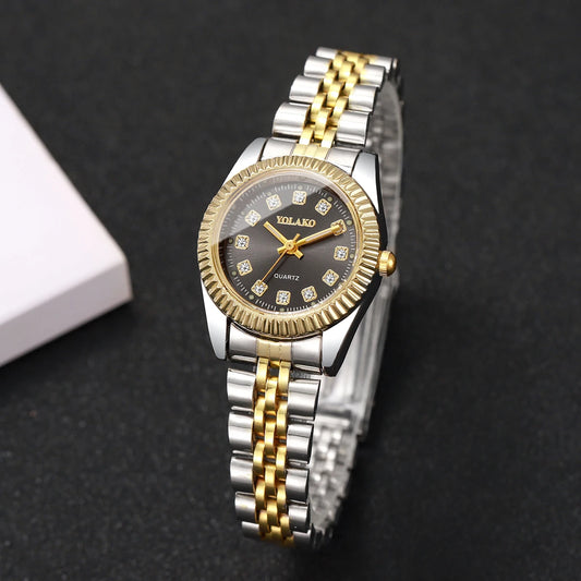 Luckacco Luxury Rhinestone Women Watches Stainless Steel Band Quartz Wristwatch Clock Gift Reloj Mujer（Without Box）