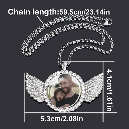 Luckacco Custom Necklace Personalized Photo Picture Angel Wings Rhinestone Pendant Chains Necklaces Creative Fashion Hip Hop Jewelry Gift