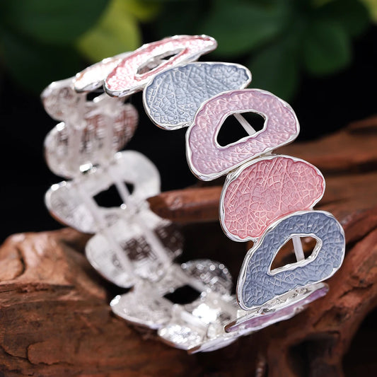 Luckacco Fashion Drip Oil Geometric Elastic Bracelet for Women Accessories New Trendy Silver Color Bangle Daily Party Prom Jewelry Gifts