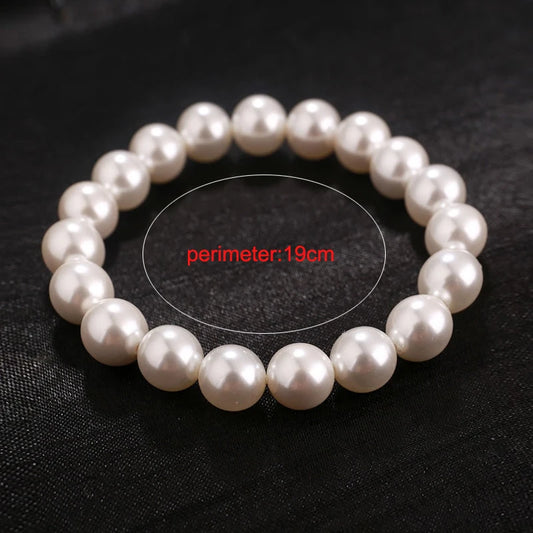 Luckacco Fashion Elegant Elastic White Pearl Bracelet For Women Men Wedding Banquet Stretch Bracelets 6-12mm Beads Handmade Jewelry Gift