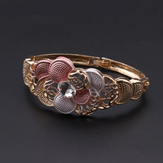 Luckacco Fashion African Jewellery Set Dubai Gold Color Jewelry Sets Women Customer Nigerian Wedding Flower Design Gift
