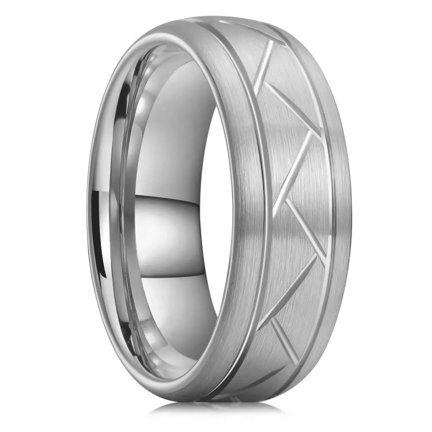 luckacco fashion men 8mm rose gold color stainless steel rings double groove pattern promise rings for men wedding jewelry accessories