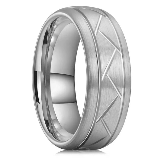 Luckacco Fashion Men 8mm Rose Gold Color Stainless Steel Rings Double Groove Pattern Promise Rings For Men Wedding Jewelry Accessories