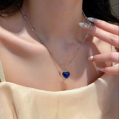 Luckacco Korean Fashion Pearl Chain Choker Necklace for Women Girls 2022 Trend Jewelry Heart Pendant Necklace Bridal Engagement
