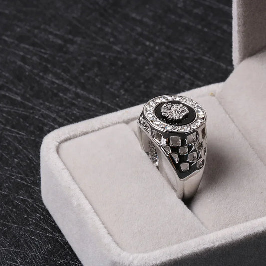 Luckacco Medusa Ring for Men Inlaid with Zircon Fashion Domineering Rings Female Punk Style Jewelry Gifts