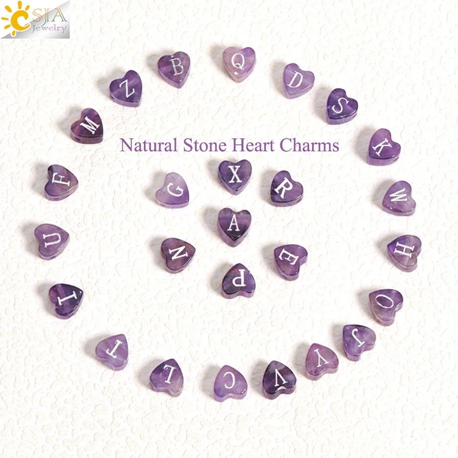 luckacco 26 letter a-z initial heart shape crystal bracelets real natural stone beads amethysts obsidian sodalite bracelet for lover h283