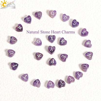 Luckacco 26 Letter A-Z Initial Heart Shape Crystal Bracelets Real Natural Stone Beads Amethysts Obsidian Sodalite Bracelet for Lover H283