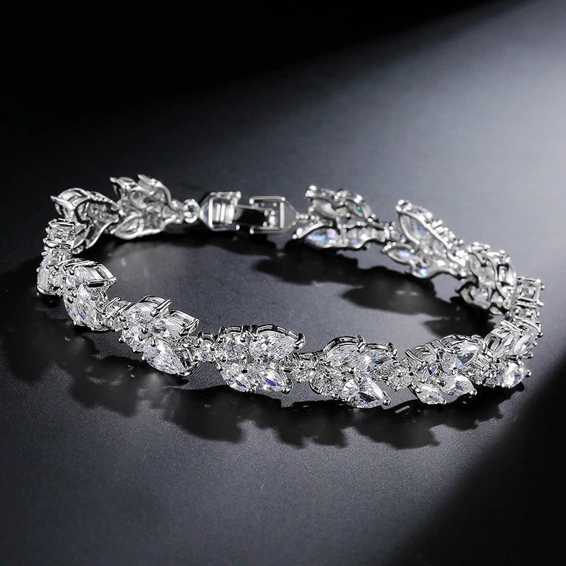luckacco picks luxury aaa cubic zirconia wedding bracelets for women high quality white gold color leaf charm bracelet bangles