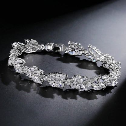 Luckacco picks Luxury AAA Cubic Zirconia Wedding Bracelets for Women High Quality White Gold Color Leaf Charm Bracelet Bangles