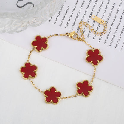 Luckacco Classic Luxury Stainless Steel Bracelet Ladies Adjustable Five Flower Bracelets for Women New Fashion Party Jewelry Gifts Clover