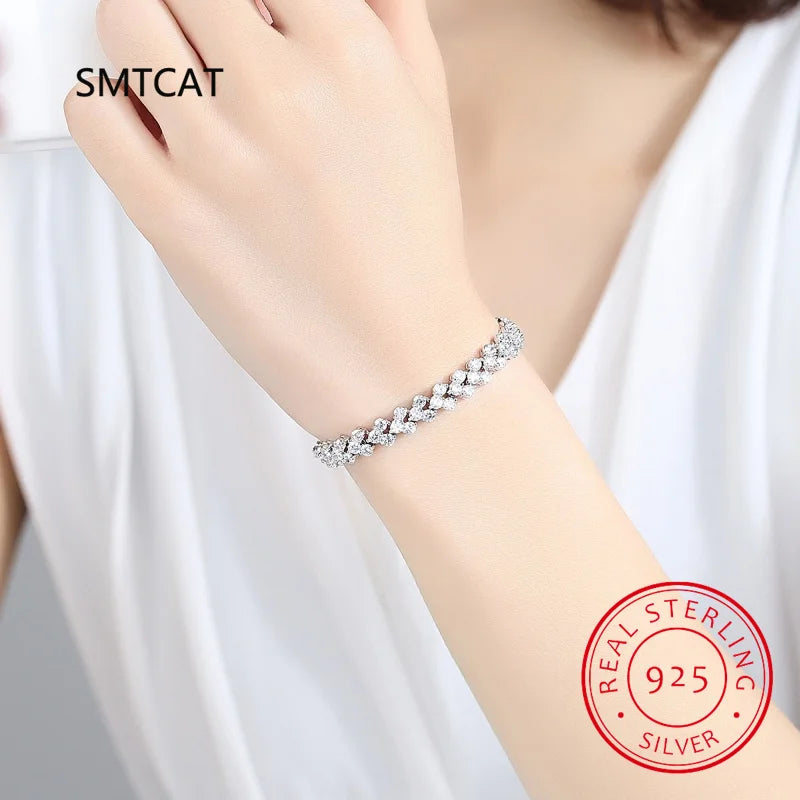 luckacco 14k white gold roman lab moissanite diamond bracelet engagement wedding bangles bracelets for women bridal jewelry