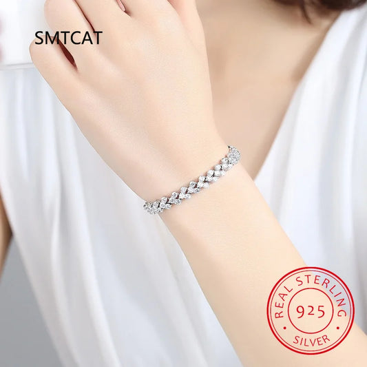 Luckacco 14K White Gold Roman Lab Moissanite Diamond Bracelet Engagement Wedding bangles Bracelets for women Bridal Jewelry