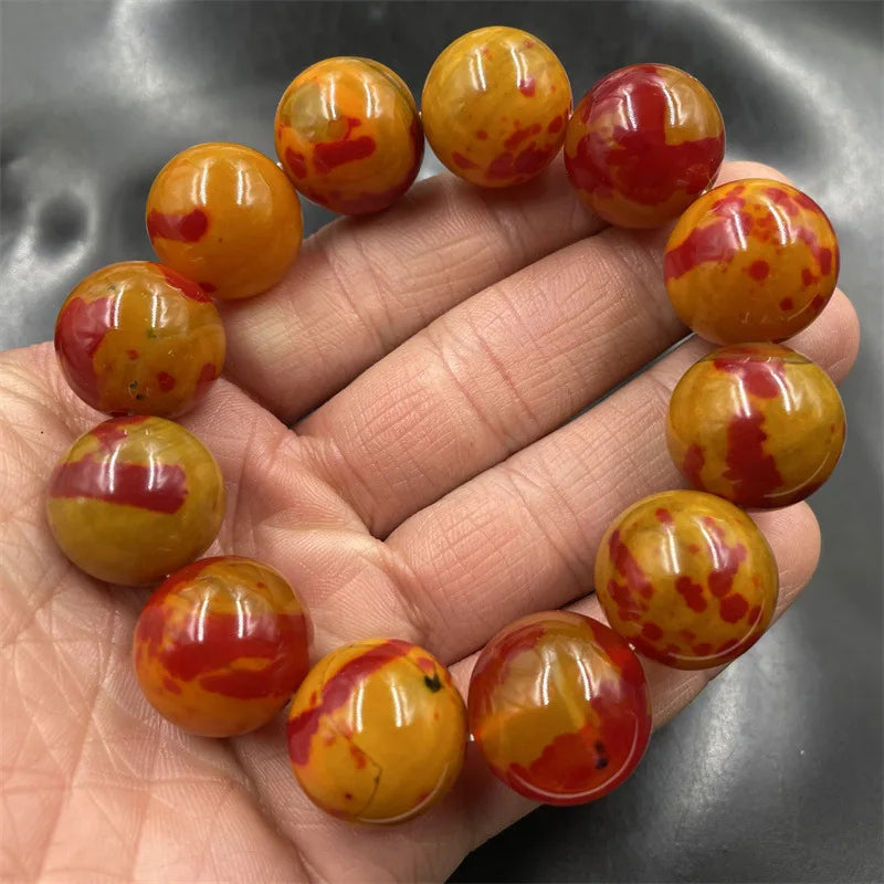 luckacco new retro floating red flower ball chicken blood jade agate bracelet chalcedony