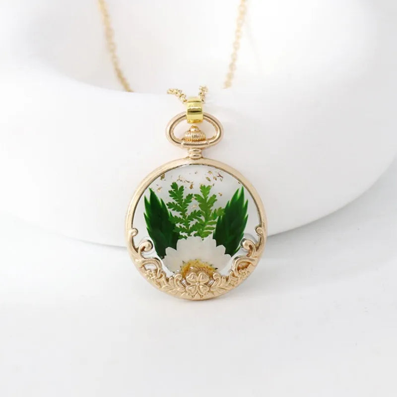 luckacco elegant dried flower charm necklace handmaking epoxy resin flowers necklace unique plant design series chain necklace