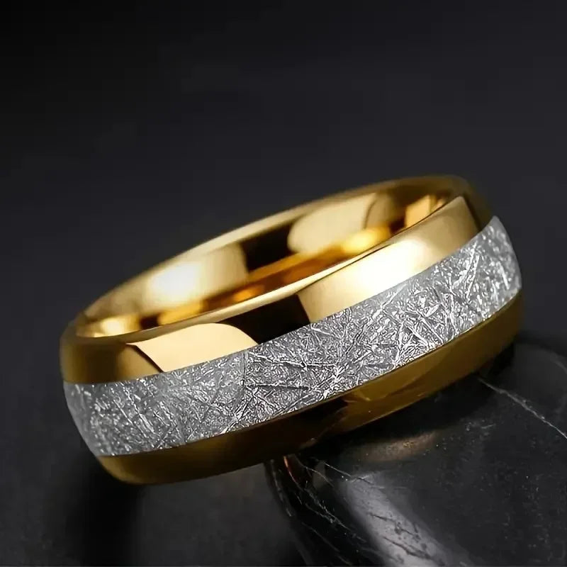 luckacco personalized couple stainless steel engagement jewelry ring, opal inlaid dome engagement ring, daily matching ring
