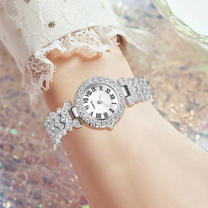 Luckacco 6PCS/SET Silver Women's Watch Business Leisure Element Watch Luxury Dial Quartz Watch Jewelry Set Gift For Her