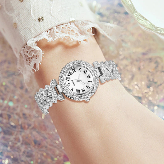 Luckacco 6PCS/SET Silver Women's Watch Business Leisure Element Watch Luxury Dial Quartz Watch Jewelry Set Gift For Her
