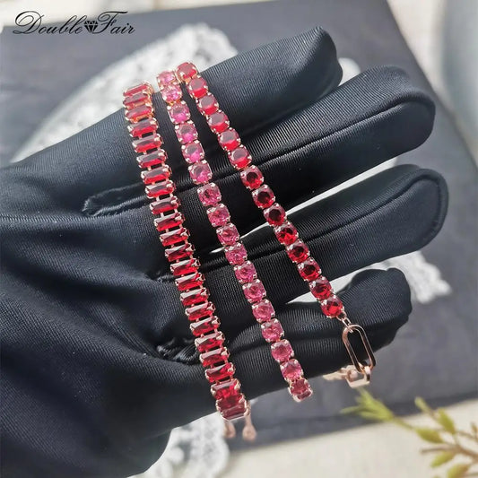 Luckacco Designer Red Zirconia Short Tennis Bracelets for Women Men Dazzling Crystal Adjustable Chain on Hand Party Daily Gifts Jewelry