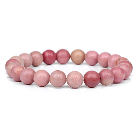 Luckacco Fashion Natural Stone Pink Angelite Beads Bracelet 8mm Sunstone Beaded Energy Yoga Bracelet Jewelry for Women Handmade Gifts
