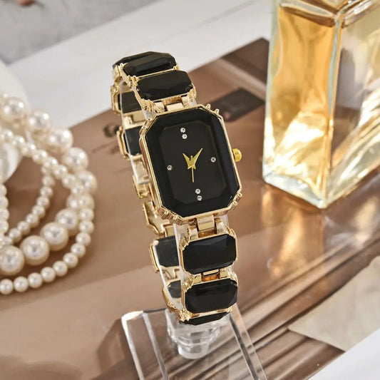 Luckacco Fashion Women Square Quartz Wristwatches Luxury Stainless Steel Water Diamond Quartz Movement Bracelet Clock Ladies Watches