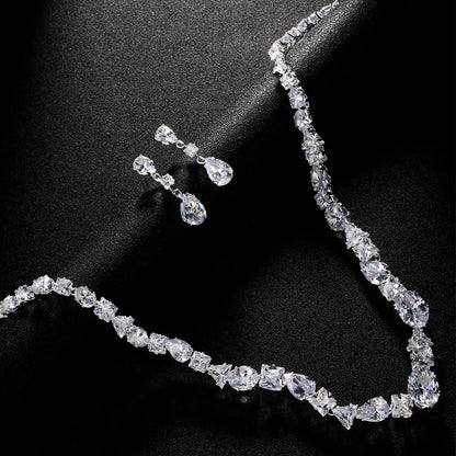 Luckacco Full Zircon V Shape Neckalce Earrings Set High Quality Jewelry Fashion Show Bling Crystal Bridal Jewelry Set Bridal Wedding Gift