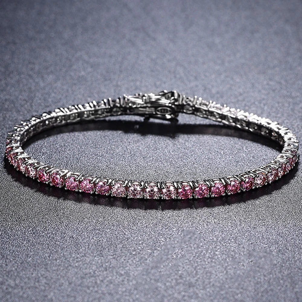 luckacco wong rain 925 sterling silver 3ex colorful 3 mm real moissanite diamonds gemstone tennis chain bracelets bangle fine jewelry