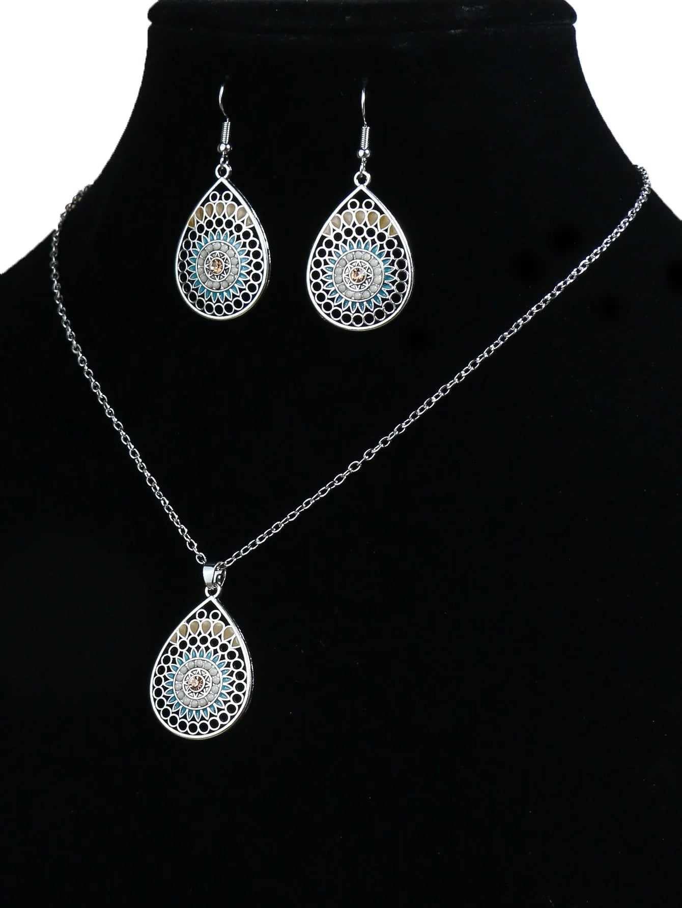 luckacco ethnic feng shui droplet hollow colored glazed earrings for women bohemian vacation short necklace jewelry set