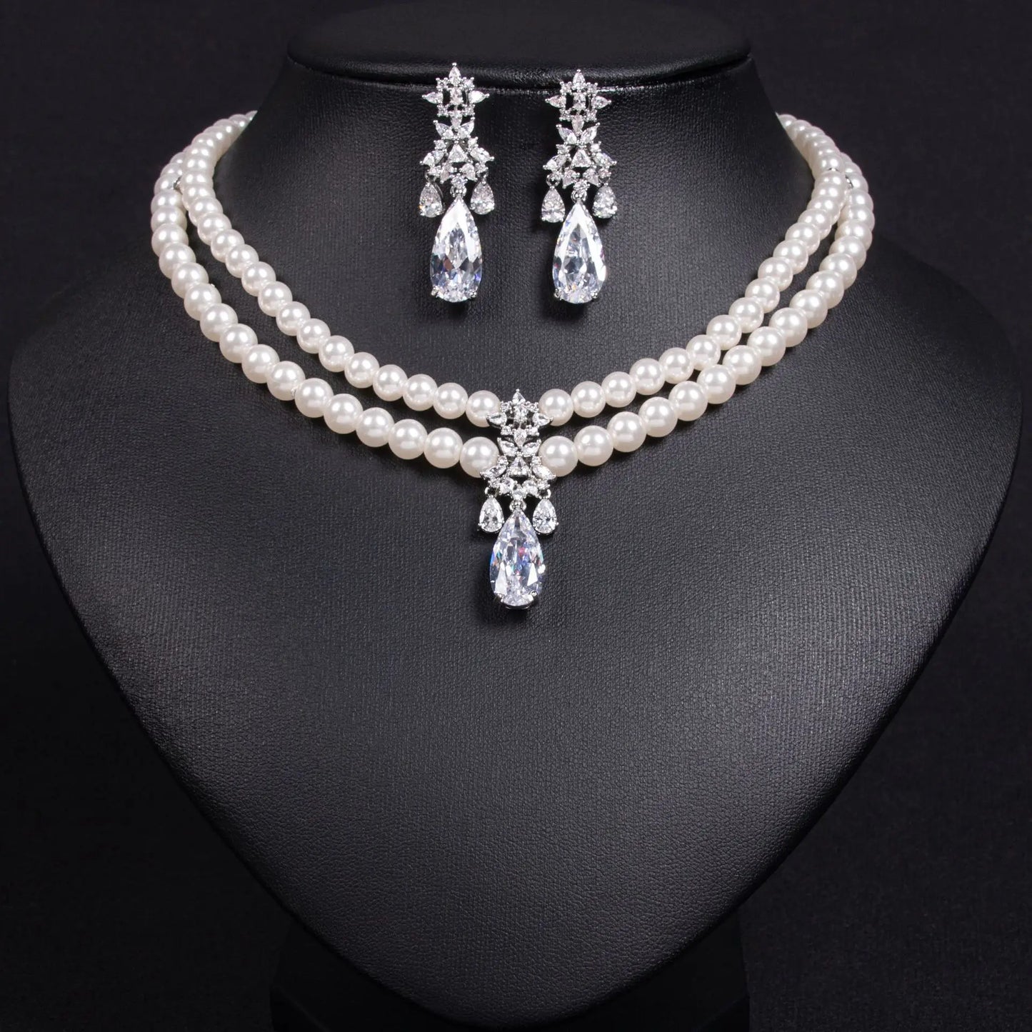 luckacco women's light luxury design imitation pearl water droplet necklace earring set fashionable and versatile niche design sense set
