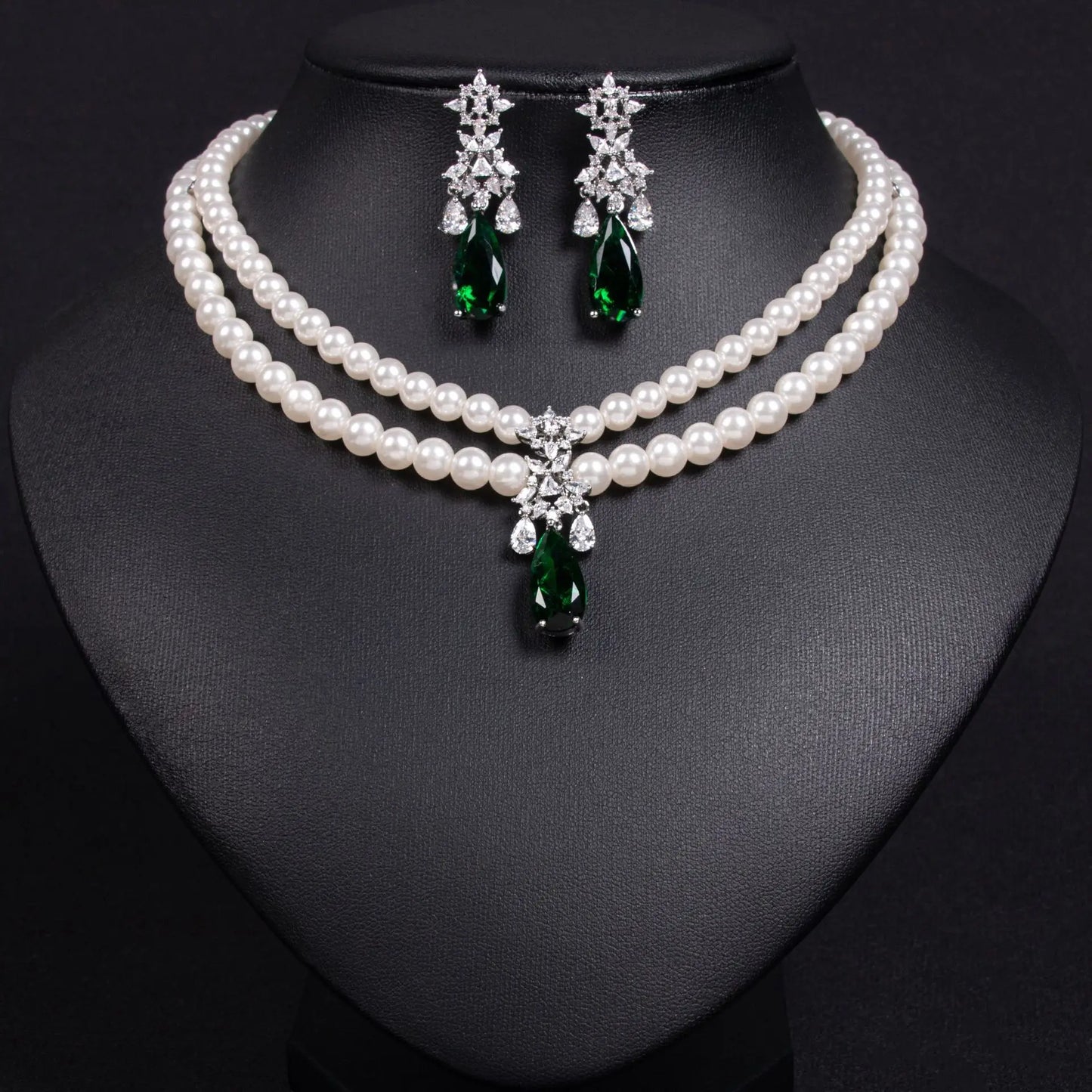 luckacco women's light luxury design imitation pearl water droplet necklace earring set fashionable and versatile niche design sense set