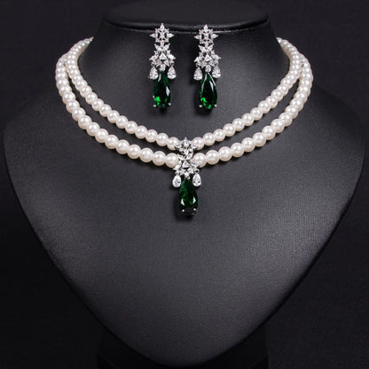 Luckacco Women's Light Luxury Design Imitation Pearl Water Droplet Necklace Earring Set Fashionable And Versatile Niche Design Sense Set