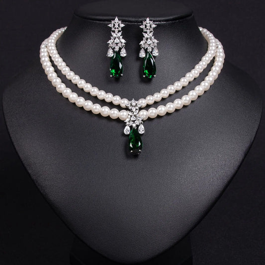 Luckacco Women's Light Luxury Design Imitation Pearl Water Droplet Necklace Earring Set Fashionable And Versatile Niche Design Sense Set
