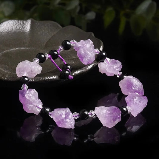 Luckacco Natural Amethyst Beaded Stretch Bracelet Simple Fashionable Irregular Women's Bracelet Valentine's Day Gift